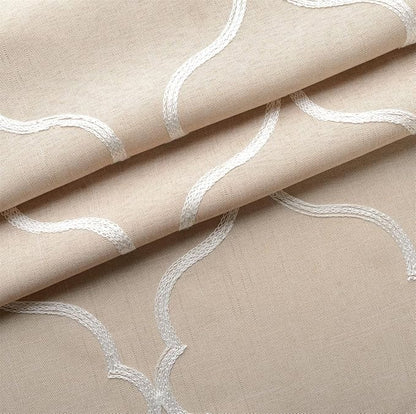 MIUCO Moroccan Embroidered Semi Sheer Curtains Faux Linen Grommet Window Drapes for Living Room 52 x 95 Inch 1 Pair Set, Linen