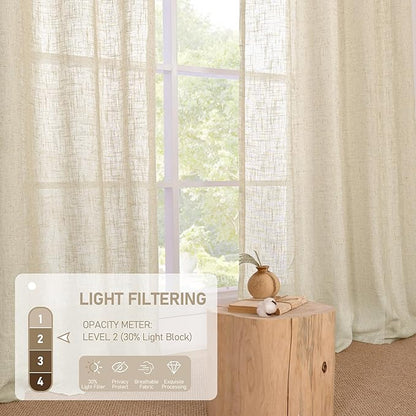 LAMIT Natural Linen Semi Sheer Curtains 63 Inch for Bedroom, Light Filtering Curtains Farmhouse Boho Bronze Grommet Drapes for Dining Room, 2 Panels (38 x 63 Inch, Linen)