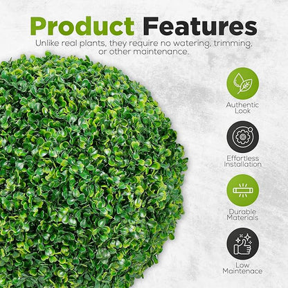 DRAY Premium 16.14" Faux Boxwood Balls – Set of 2 Artificial Topiary Spheres for Outdoor & Indoor Use – Realistic, UV-Resistant, Weatherproof Decorative Greenery – Check Measurements