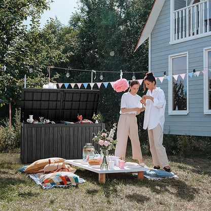 180 Gallon Deck Box,Resin Outdoor Storage Box with Lockable for Patio Furniture, Pool Accessories, Garden Tools Waterproof Outside Storage Box, Black