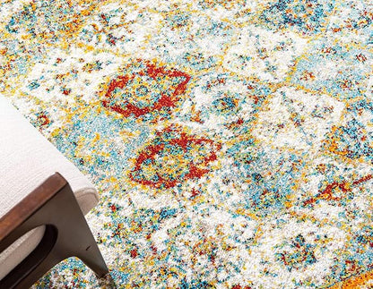 Unique Loom Rosso Collection Vintage, Traditional, Bohemian, Geometric, Distressed, Southwestern Area Rug, 8' 0" x 8' 0", Beige/Orange