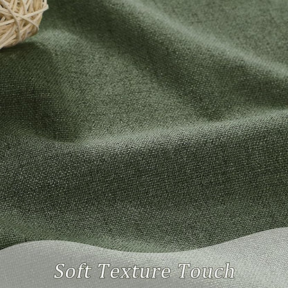 RAIN CITY Dark Olive Green Blackout Curtains Linen 63 Inches Long 2 Panels Set, Back Tab Pleated Look Thermal Insulated Curtains & Drapes for Living Room - Loden/Olive Forest W50 x L63