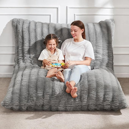 Hobestluk 3 in 1 Bean Bag Chair Giant Bean Bag Chairs for Adults with Ripple Cover Convertible Bean Bag Floor Cushion with Machine Washable Cover for Living Room (Ripple Grey)