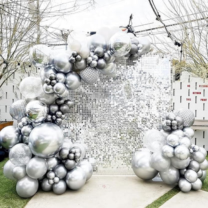 130pcs Metallic Silver Balloons Different Sizes 18" 12" 10" 5" Chrome Silver Balloon Garland Arch Kit for Graduation Birthday Baby Shower Wedding Anniversary New Year Party Decorations