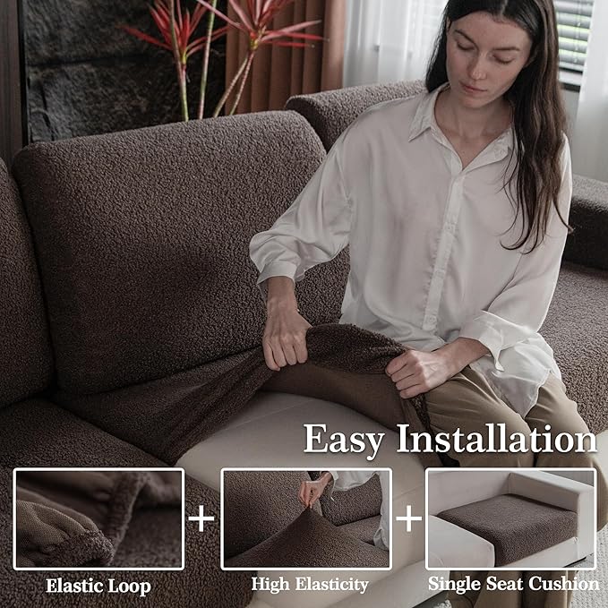 Couch Cushion Covers for Sectional Sofa, Stretch Soft Sofa Slipcovers Washable Wear-Resistant Universal Furniture Protector for Living Room(2 Seaters Covers, Brown)
