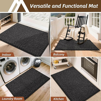 COSY HOMEER-Door-Mat 24"x36" Non Slip Absorbent Entryway Rugs Dirt Trapper Doormats Washable Entrance Mats Low Pile Welcome Floor Mat for Front Back Door and Entry Mats,Black