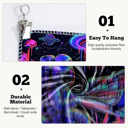 BVBOX Astronaut Space Blacklight Tapestry 79"x59", UV Reactive Astronaut Electronic Piano Universe Galaxy Planet Glow in Dark Music Tapestries, Black Light Neon Upright Poster Wall Hanging Backdrop Decor for Bedroom Living Room