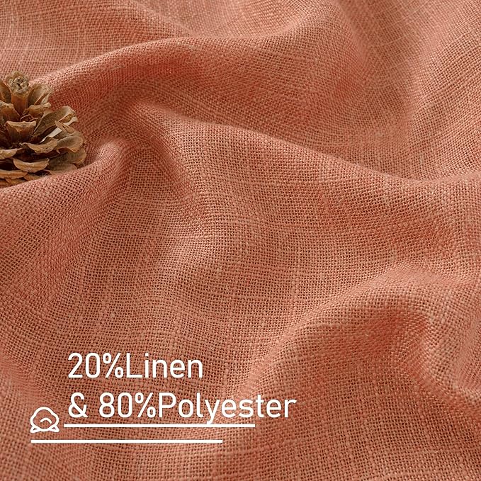 LAMIT Light Filtering Linen Curtains 54 inches Long for Bedroom, Linen Textured Semi Sheer Bronze Grommet Boho Drapes for Living Room, Terracotta, 2 Panels, 52 x 54 Inch