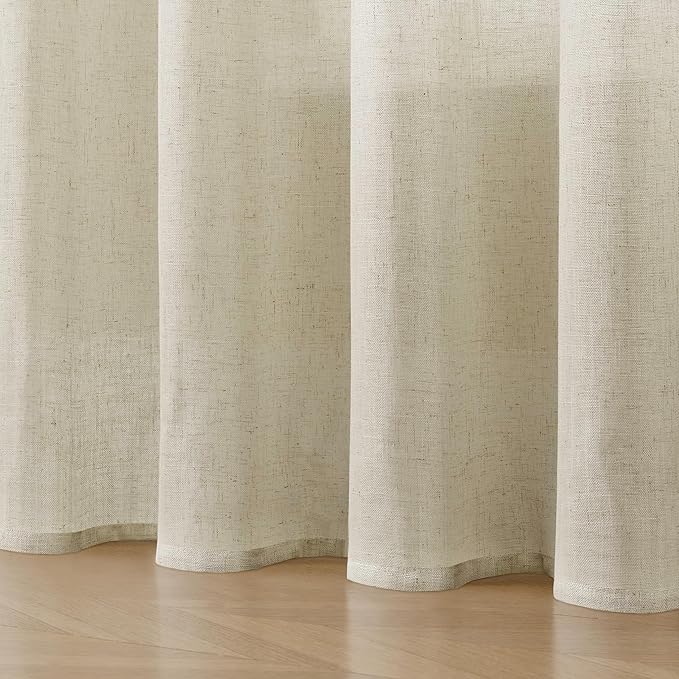 Joydeco Linen Curtains 90 Inch Length 2 Panel Sets,Light Filtering Curtains for Bedroom 70 Inch Wide Living Room Drapes with Back Tabs & Rod Pockets (W70 x L90 Inch, Beige)