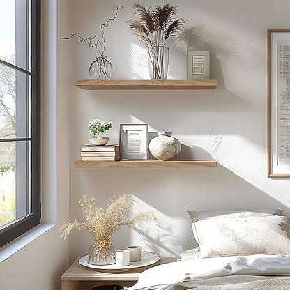 24 Inch Floating Shelves for Wall Rustic Light Wood Wall Shelves for Bedroom Set of 4