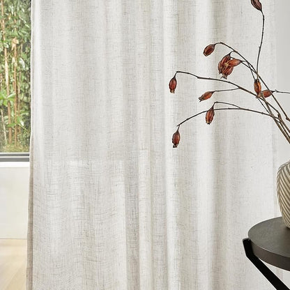 MYSKY HOME Farmhouse Kitchen Curtains 54 inches Long, Boho Curtain Panels Farmhouse Style Flax Linen Polyester Blend Texture for Home Decor, Light Soften Privacy Drapes, Linen, Pack-2
