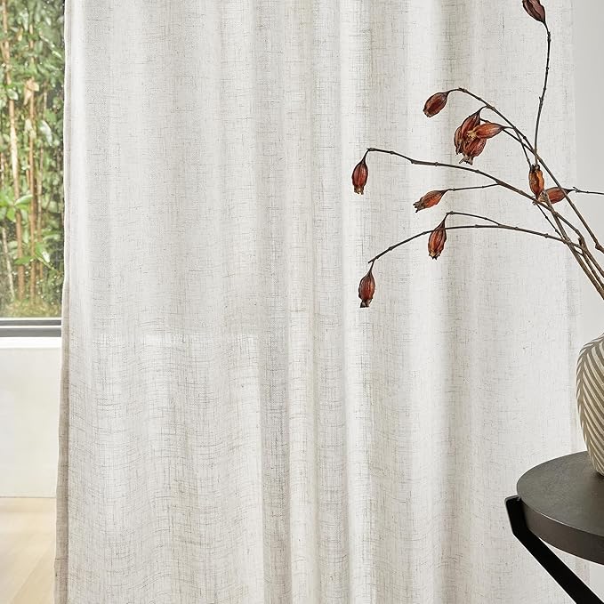 MYSKY HOME Kitchen Window Curtains Half Sheer Drapes 45 Inches Long, Boho Farmhouse Style Linen Polyester Blend Fabric, Decorative Texture for Bathroom/Closet/Cafe, 50" x 45", Linen, 2 Pieces