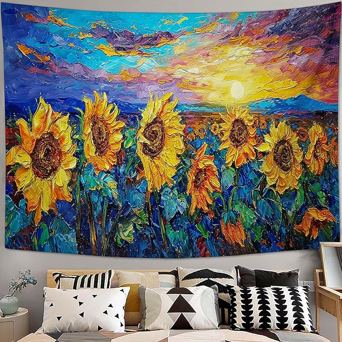 yowecso Sunflower Tapestry Sunset Flower Field Tapestry Wall Hanging for Bedroom Sunflower Tapestries Aesthetic Wall Decor for Home Dorm Living Room 40"x60"