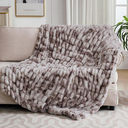 Ultra Soft Luxury Faux Fur Twin Blanket for Counch,Fuzzy Fluffy Plush Warm Cozy Elegant Wrinkled Blanket for Sofa Bedroom Living Room,（60"x80",Tie-dye Taupe）