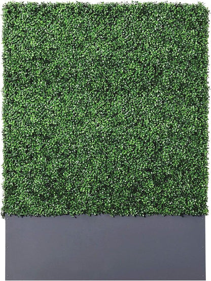 AGPL Artificial Boxwood Hedge Wall with Dark Gray Stainless Steel Planter Box(64" H 48" W 12" D) Privacy Wall Backdrops