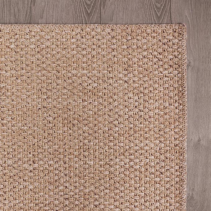 CAMILSON Easy Jute Rug 6x9, Indoor Outdoor Natural Color Farmhouse Area Rugs for Living Room Patio and Kitchen Rug, Solid Boho Woven Design, Easy-Cleaning, Washable Outside Carpet Alfombras (6 x 9)