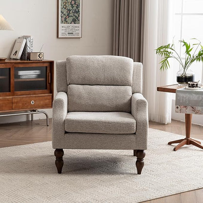 Kidol & Shellder Oatmeal Oversized Accent Chair for Living Room Mid Century Modern Reading Chair with Back Wide Upholstered Comfy Single Sofa Chair Bedroom Lounge Side Corner Boucle Fabric Armchair
