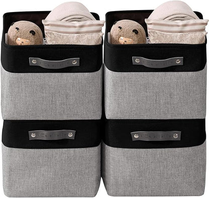DECOMOMO Storage Baskets for Shelves - Fabric Closet Organizers and Storage Bins, Perfect Baskets for Organizing Closet Toys Nursery (Grey and Black, Large - 4 Pack)