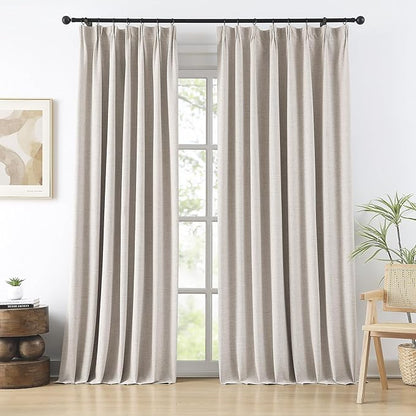 RAIN CITY Extra Wide Curtains 90 Inch Long 2 Panels,Total 140 in Wide Boho Noise Reduction Window Burlap Track System Curtain Panels for Country Villa Back Tab Pleat Tape with Hooks,Linen Beige 70x90