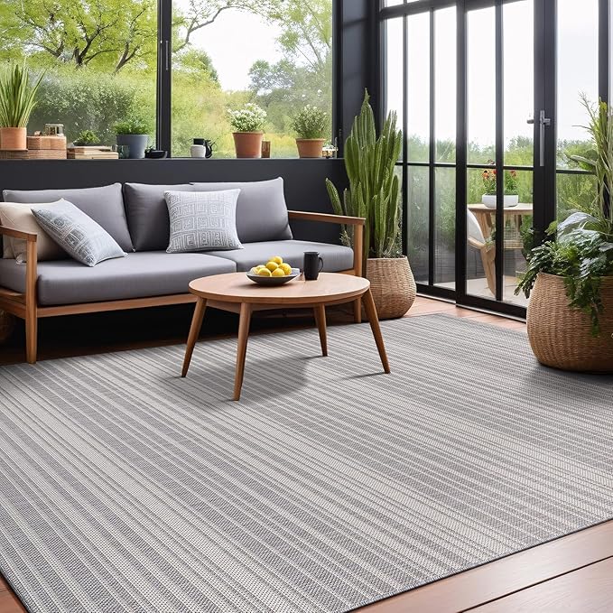 Stripe Outdoor Rug 5x7 Washable Outside Carpet for Indoor Patio Porch Waterproof Easy Cleaning Non Shedding Area Rugs Gray 5 x 7