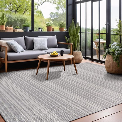 Stripe Outdoor Rug 5x7 Washable Outside Carpet for Indoor Patio Porch Waterproof Easy Cleaning Non Shedding Area Rugs Gray 5 x 7