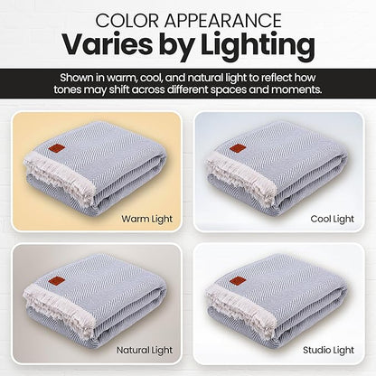 Gold Case Throw Blanket for Bed – 100% Recycled Turkish Cotton Bed Blanket – Decorative Throw Cotton Blankets for Living Room & Bedroom – Woven Twin Blankets - 71x90 - Elegant Grey