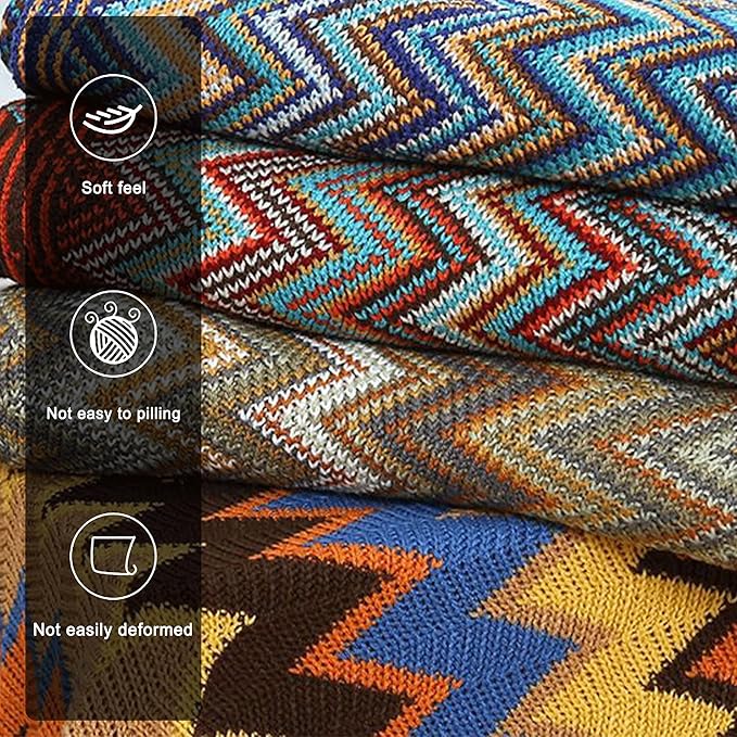 Boho Throw Blanket - Bohemian Fringe Tassels， for Bed Couch Soft ChairBlanket Double Sided (50"x70") (Yellow)