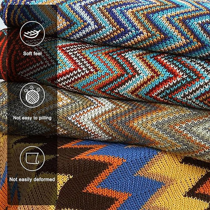 Boho Throw Blanket - Bohemian Fringe Tassels， for Bed Couch Soft ChairBlanket Double Sided (50"x70") (Yellow)