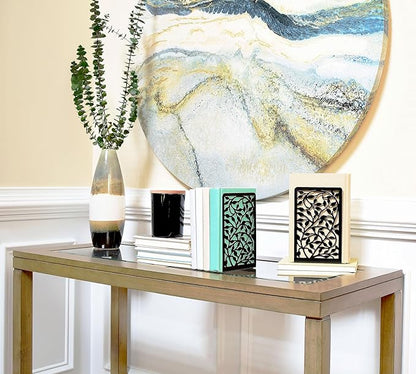 CNK Book Ends Bookends for Decorative Books Holder Bookend Shelves End Hold Heavy Duty Holders Stoppers Metal Stopper Cute Boho Bookshelf Holds Cookbook Office Home Set of 4 Bookends Pair Black