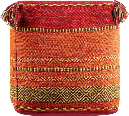 Mark&Day Pouf Ottoman, Hinterbruhl Global Burnt Orange Cube Pouf Foot Rest for Living Room, Bedroom and Boho Home Decor (18"x18"x18")