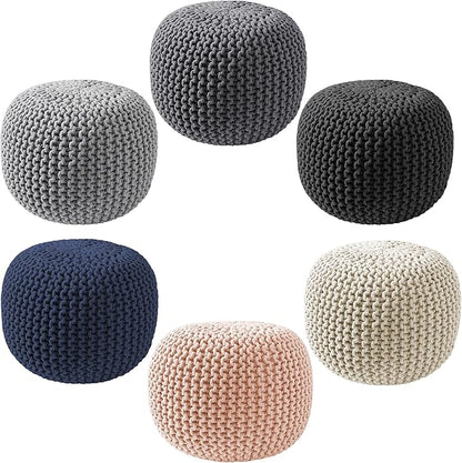 Casafield Round Pouf Ottoman, Navy Blue - 20" Diameter x 14.5" High Cotton Knit Foot Stool - Boho Floor Pouffe for Living Room, Bedroom, Home Office