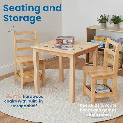 ECR4Kids Three Rung Ladderback Chair with Storage, 14in Seat Height, Classroom Seating, Honey, 2-Pack