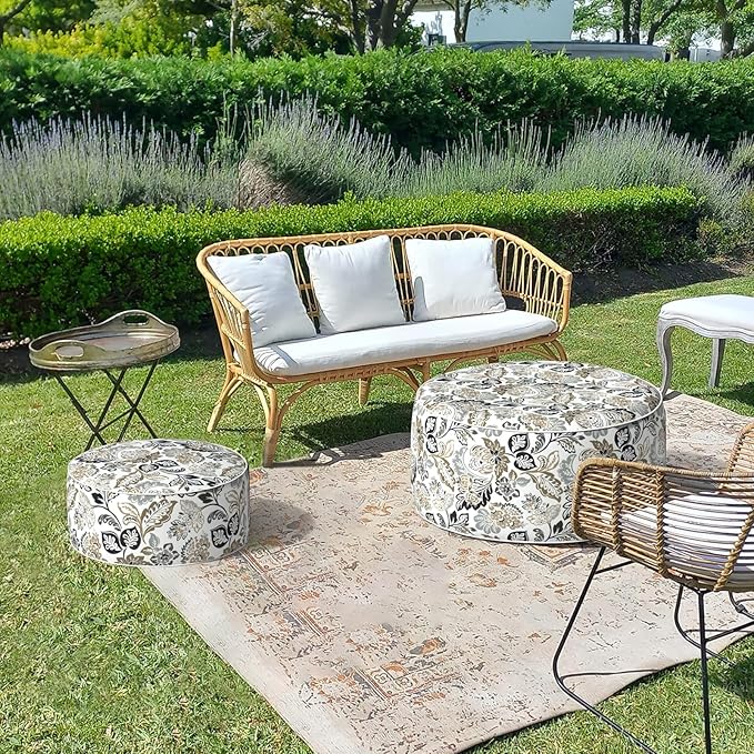 LVTXIII Outdoor Inflatable Ottoman, Fade-Resistant Round Footrest Stool D31”x H14”, Portable Patio Pouf for Garden Camping or Home Use, Dailey Tan