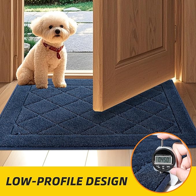 JSEI Dirt Trapper Door Mat 24"x36", Non-Slip Washable Entryway Mats, Dog Door Mat, Stain Resistant and Absorbent Floor Mats, Low Profile Welcome Mat for Front Back Door, Navy Blue