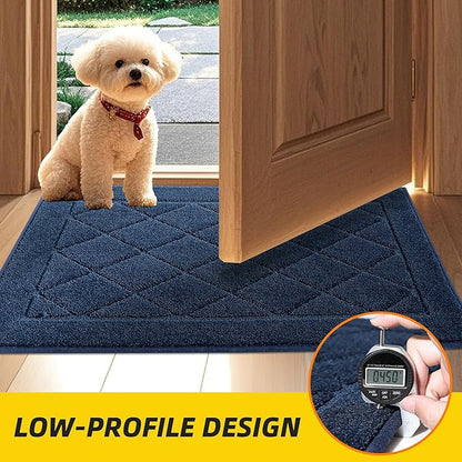 JSEI Dirt Trapper Door Mat 24"x36", Non-Slip Washable Entryway Mats, Dog Door Mat, Stain Resistant and Absorbent Floor Mats, Low Profile Welcome Mat for Front Back Door, Navy Blue