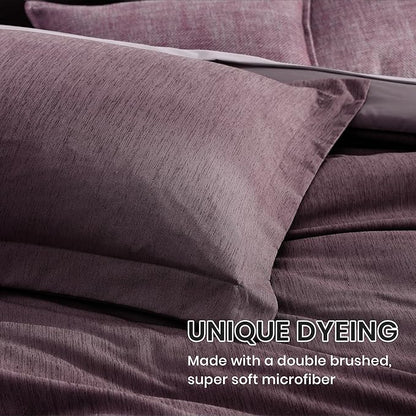 Monbix Full Size Comforter Set, Italian Plum Bedding Comforter for Full Size Bed Set Reversible, Bedding Sets Full 7 Pieces, Cationic Dyeing Bed in a Bag with Comforter, Sheets, Pillowcases & Shams