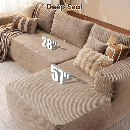 ovios 104" Cloud Sectional Couch with L-Shape Chaise,Modern Modular Sofa with Deep Seat, Upholstered Couches for Living Room Bedroom,No Assembly Required, Camel (Corduroy Fabric)