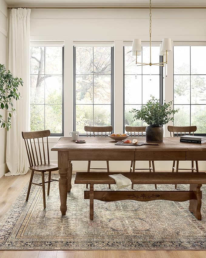 Loloi Layla Collection LAY-03 Olive/Charcoal 2'-6" x 7'-6" .13" Thick Runner Rug, Soft, Durable, Vintage Inspired, Distressed, Low Pile, Non-Shedding, Easy Clean, Printed, Living Room Rug