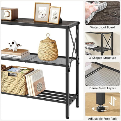 Hoctieon Industrial Console Table, 3 Tier Entryway Table, Hallway Table, Narrow Sofa Table with Shelves, Entrance Table for Entryway, Living Room, Foyer, Hallway, Office, Grey