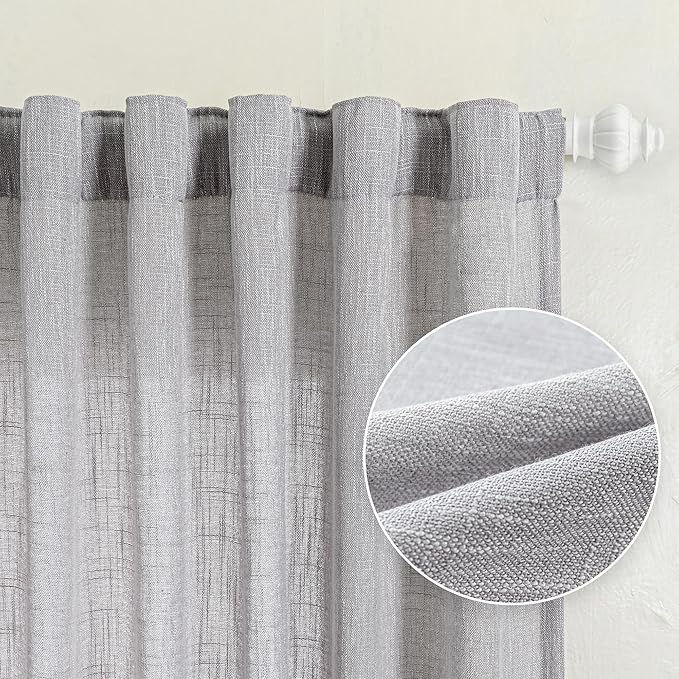 MYSKY HOME Grey Curtains 84 Inch Length, Living Room Curtains & Drapes Boho Sheer Light Filtering for Sliding Glass Door Windows Soft Elegant, 50" x 84", Light Grey, 2 Panels