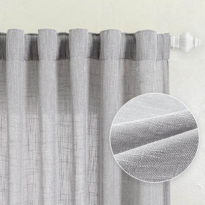 MYSKY HOME Grey Curtains 84 Inch Length, Living Room Curtains & Drapes Boho Sheer Light Filtering for Sliding Glass Door Windows Soft Elegant, 50" x 84", Light Grey, 2 Panels