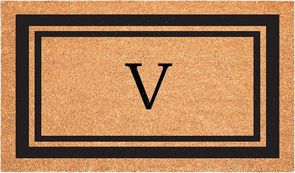 Calloway Mills 152962448 Black Border 24" x 48" Monogram Doormat (Letter V)