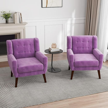 UIXE Accent Chair Modern Upholstered Armchair, Mid Century Club Arm Chairs Comfy Single Sofa Living Room Button Tufted Reading Seat Bedroom Side Seating, Velvet-Purple