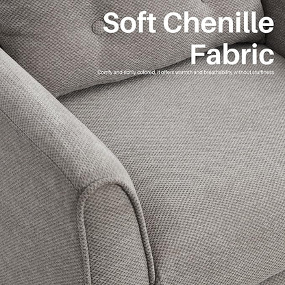 Mid Century Modern Accent Chairs, Chenille Grey Upholstered Armchair,Living Room Chairs with Wooden Legs, Side Single Sofa Chair for Bedroom, Office Cafe Waiting Room Apartment