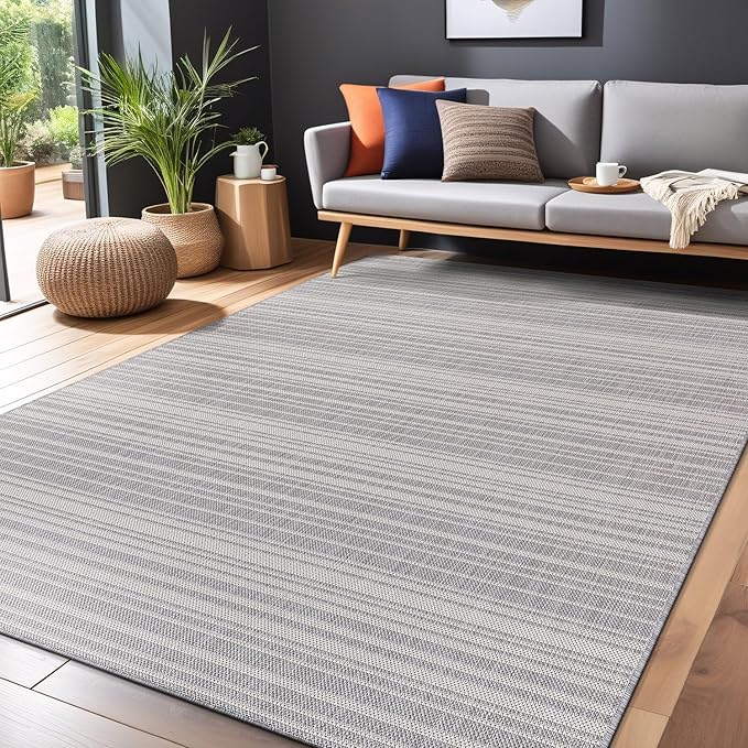 Stripe Outdoor Rug 5x7 Washable Outside Carpet for Indoor Patio Porch Waterproof Easy Cleaning Non Shedding Area Rugs Gray 5 x 7