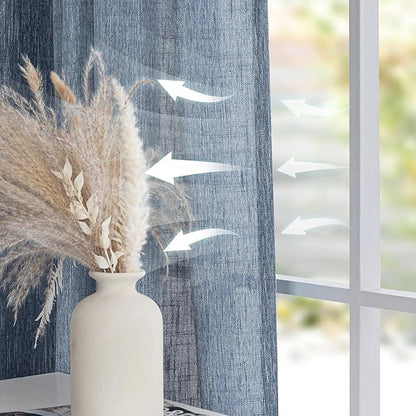 MYSKY HOME Semi Sheer Curtains 84 Inch Length, Living Room Curtains & Drapes Boho Sheer Light Filtering for Sliding Glass Door Windows Soft Elegant Rod Pocket, 100" x 84", Dusty Blue, 1 Panel