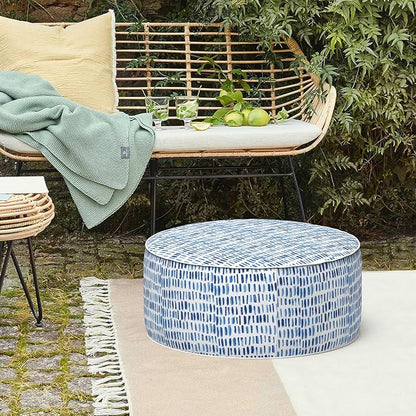 LVTXIII Outdoor Inflatable Ottoman Stool, Patio Water Repellent Footrest Stool with Handle, Portable Outside Round Ottoman for Patio Garden, Camping or Home Use, 21"x21"x9", Blue Pebble