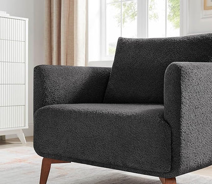 Oversized Accent Chair Modern Boucle Armchair for Living Room Sets of 2 - 37" Wide & Cozy Reading Chair with Solid Wood Legs, Dark Gray Upholstered Lounge Chair for Bedroom & Office (Easy Assembly)