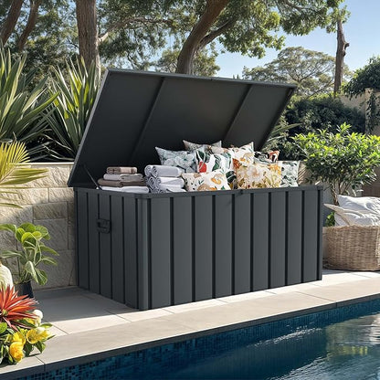 PURPLE LEAF Outdoor Deck Box 150 Gallon Waterproof Lockable Storage Box Container with Lid Deck Organization for Patio Cushions Side Table Pool Accessories Garden Tools, Gray