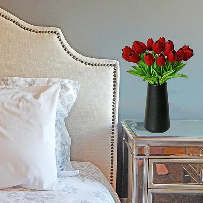 Mandy's Artificial Tulips 20 Stems Burgundy PU Faux Flowers for Wedding Home Decor 13.5 Inch